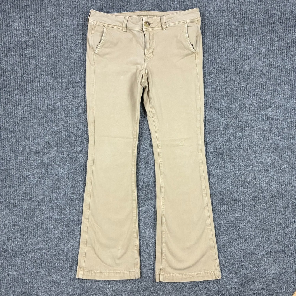 American Eagle Kick Boot Jeans Womens 10 Regular Beige Denim Stretch Mid Rise